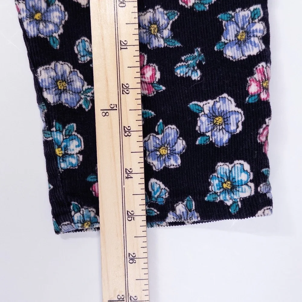Vintage 90s OshKosh B'gosh‎ Corduroy Pants Kids 5 Navy Blue Floral Made in USA